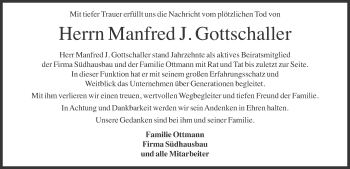 Traueranzeige von Manfred J. Gottschaller von Süddeutsche Zeitung