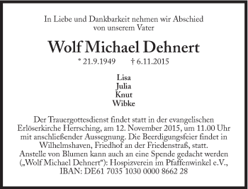 Traueranzeige von Wolf Michael Dehnert von Süddeutsche Zeitung