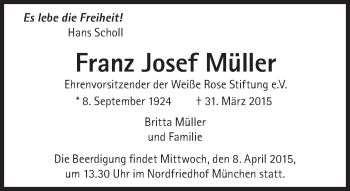 Traueranzeige von Franz Josef Müller von Süddeutsche Zeitung