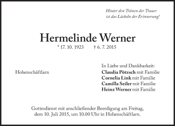 Traueranzeige von Hermelinde Werner von Süddeutsche Zeitung