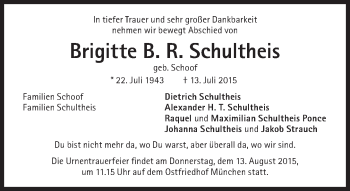 Traueranzeige von Brigitte B. R. Schultheis von Süddeutsche Zeitung