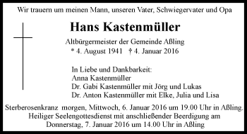 Traueranzeige von Hans Kastenmüller von Süddeutsche Zeitung