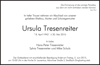 Traueranzeige von Ursula Tresenreiter von Süddeutsche Zeitung
