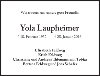 Traueranzeige von Yola Laupheimer von Süddeutsche Zeitung