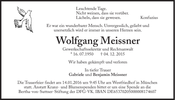 Traueranzeige von Wolfgang Meissner von Süddeutsche Zeitung