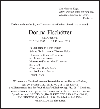 Traueranzeige von Dorina Fischötter von Süddeutsche Zeitung