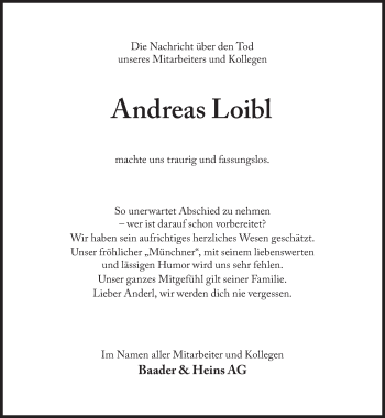 Traueranzeige von Andreas Loibl von Süddeutsche Zeitung