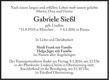 Traueranzeige von Gabriele Sießl von Süddeutsche Zeitung