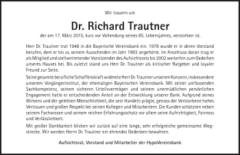 Traueranzeige von Richard Trautner von Süddeutsche Zeitung