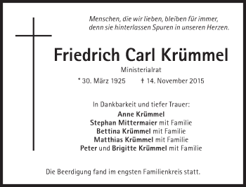 Traueranzeige von Friedrich Carl Krümmel von Süddeutsche Zeitung