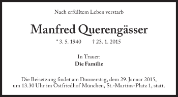 Traueranzeige von Manfred Querengässer von Süddeutsche Zeitung