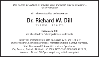 Traueranzeige von Richard W.  Dill von Süddeutsche Zeitung