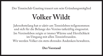 Traueranzeige von Volker Wildt von Süddeutsche Zeitung