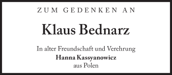 Traueranzeige von Klaus Bednarz von Süddeutsche Zeitung