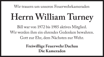 Traueranzeige von William Turney von Süddeutsche Zeitung