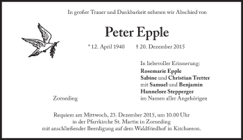 Traueranzeige von Peter Epple von Süddeutsche Zeitung
