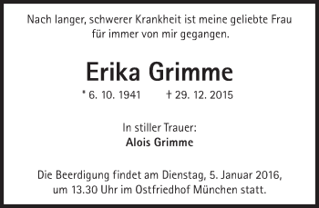 Traueranzeige von Erika Grimme von Süddeutsche Zeitung