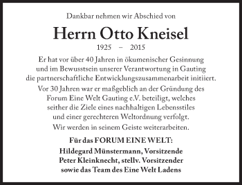 Traueranzeige von Otto Kneisel von Süddeutsche Zeitung