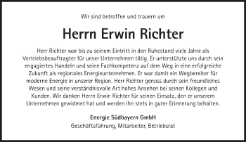 Traueranzeige von Erwin Richter von Süddeutsche Zeitung