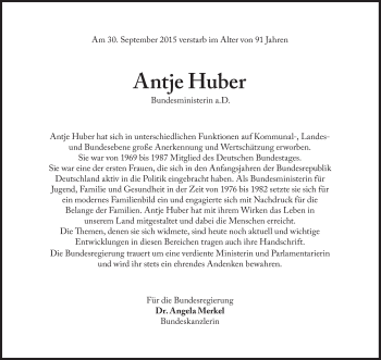 Traueranzeige von Antje Huber von Süddeutsche Zeitung
