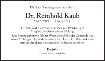 Traueranzeige von Reinhold Kaub von Süddeutsche Zeitung