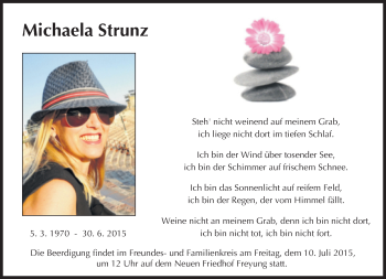 Traueranzeige von Michaela Strunz von Süddeutsche Zeitung