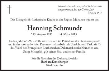Traueranzeige von Henning Schmundt von Süddeutsche Zeitung