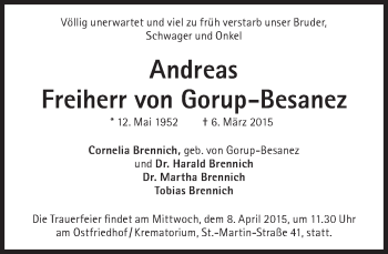 Traueranzeige von Andreas Freiherr von Gorup-Besanez von Süddeutsche Zeitung