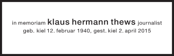 Traueranzeige von Klaus Hermann Thews von Süddeutsche Zeitung