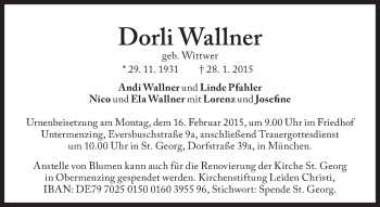 Traueranzeige von Dorli Wallner von Süddeutsche Zeitung