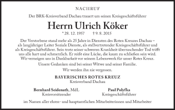 Traueranzeige von Ulrich Köker von Süddeutsche Zeitung