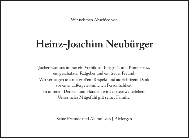  Traueranzeige für Heinz-Joachim Neubürger vom 14.02.2015 aus Süddeutsche Zeitung