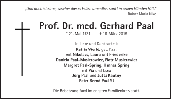 Traueranzeige von Gerhard Paal von Süddeutsche Zeitung