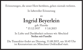 Traueranzeige von Ingrid Beyerlein von Süddeutsche Zeitung