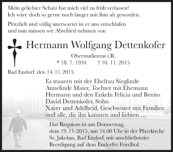 Traueranzeige von Hermann Wolfgang Dettenkofer von Süddeutsche Zeitung