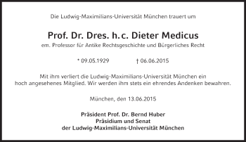 Traueranzeige von Dieter Medicus von Süddeutsche Zeitung