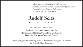 Traueranzeige von Rudolf Seitz von Süddeutsche Zeitung