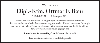Traueranzeige von Ottmar F. Baur von Süddeutsche Zeitung