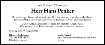 Traueranzeige von Hans Penker von Süddeutsche Zeitung