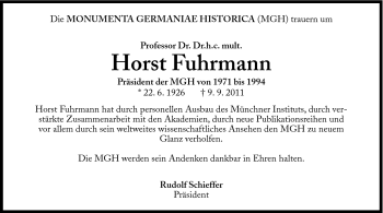 Traueranzeige von Horst Fuhrmann von Süddeutsche Zeitung