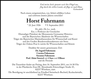 Traueranzeige von Horst Fuhrmann von Süddeutsche Zeitung