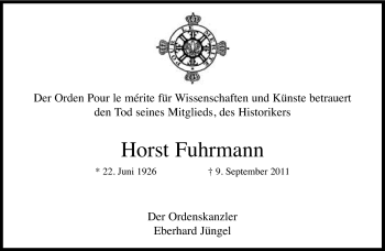 Traueranzeige von Horst Fuhrmann von Süddeutsche Zeitung