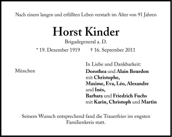 Traueranzeige von Horst Kinder von Süddeutsche Zeitung