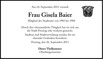 Traueranzeige von Gisela Baier von Süddeutsche Zeitung