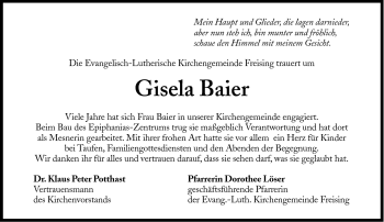 Traueranzeige von Gisela Baier von Süddeutsche Zeitung