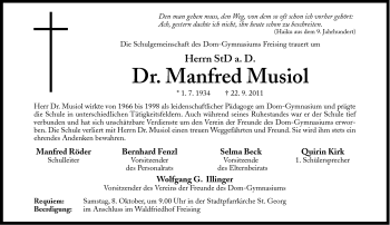 Traueranzeige von Manfred Musiol von Süddeutsche Zeitung