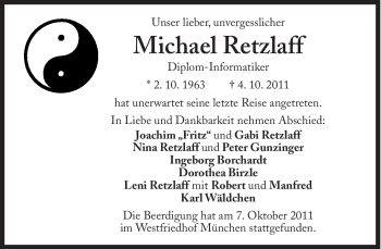 Traueranzeige von Michael Retzlaff von Süddeutsche Zeitung