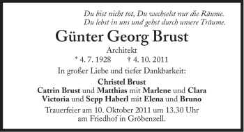 Traueranzeige von Günter Georg Brust von Süddeutsche Zeitung