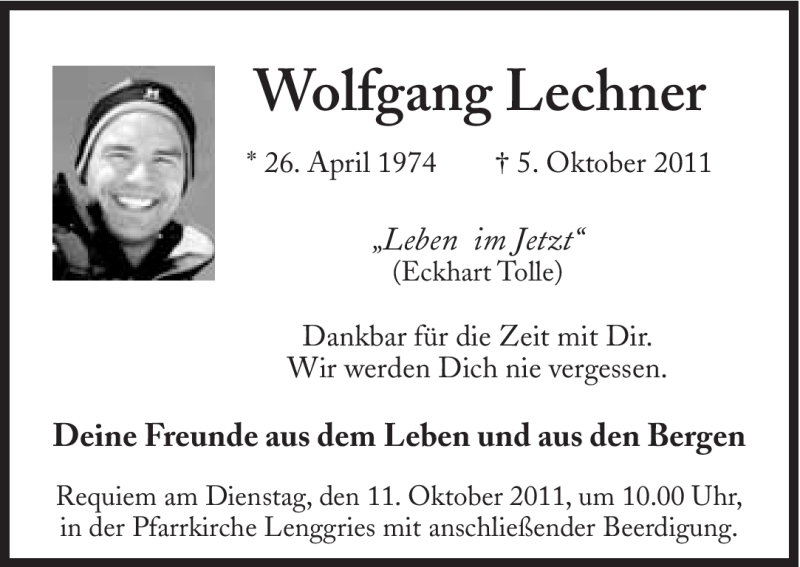  Traueranzeige für Wolfgang Lechner vom 10.10.2011 aus Süddeutsche Zeitung