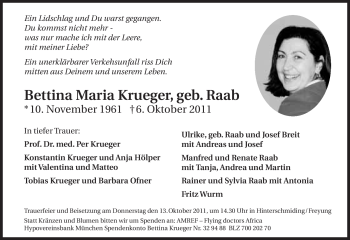 Traueranzeige von Bettina Krueger von Süddeutsche Zeitung